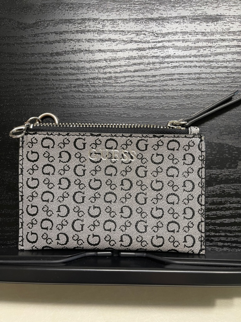 Guess Black & Gray Zip Card Case